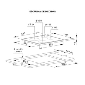Anafe Whirlpool Eléctrico Vitroceramico Negro 60 cm