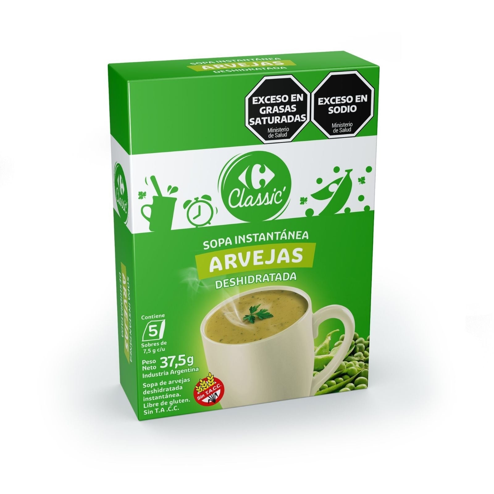 Sopa instantánea light Carrefour classic arvejas 5 uni