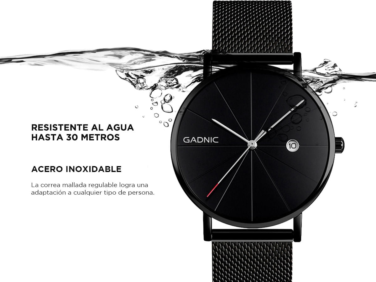 Reloj De Hombre Negro Gadnic Cuarzo Analógico Impermeable