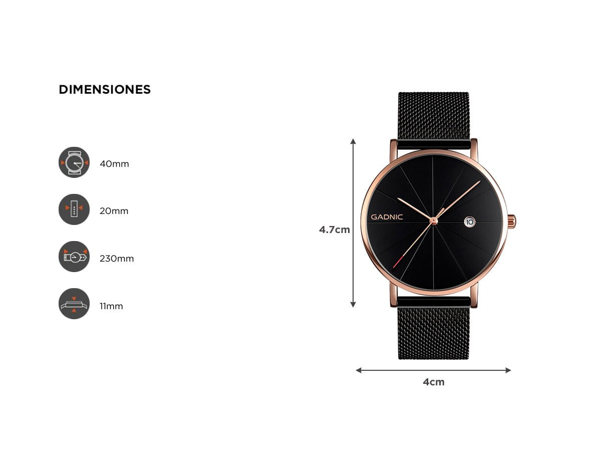 Reloj De Hombre Negro Gadnic Cuarzo Analógico Impermeable