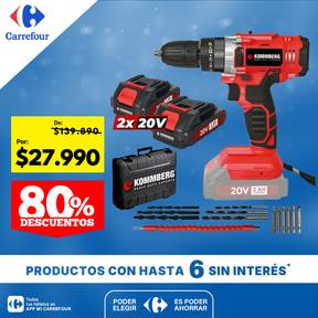 Taladro Percutor + 2 Baterias 20v Kommberg 13mm Maletin 2 Baterias, Cargador Y Accesorios Kb-tpb1020-2
