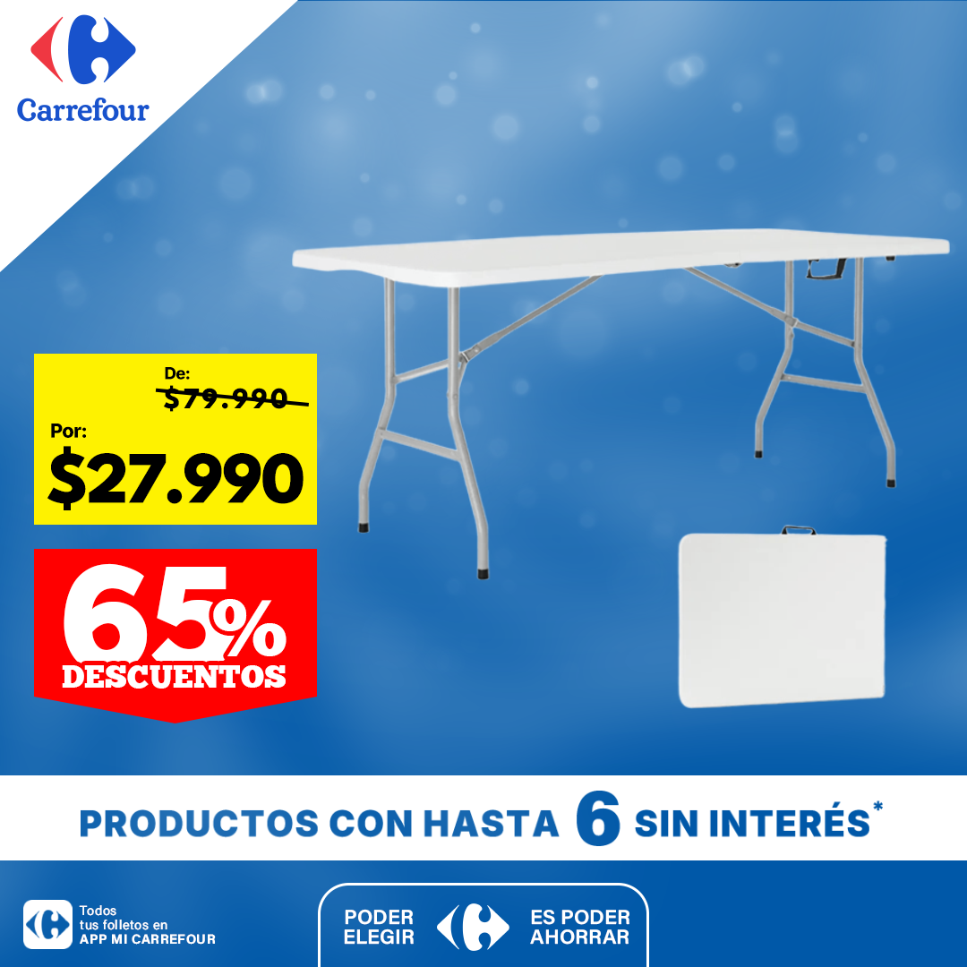Mesa Plegable Valija 1.8 Mts Hogar Camping Jardín Reforzada Color Blanco