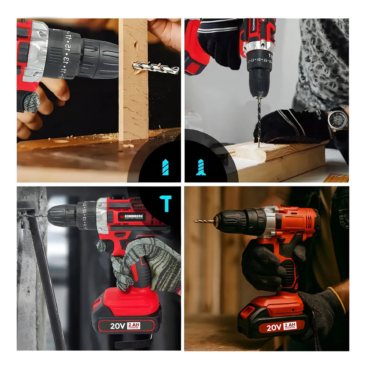 Taladro Percutor + 2 Baterias 20v Kommberg 13mm Maletin 2 Baterias, Cargador Y Accesorios Kb-tpb1020-2